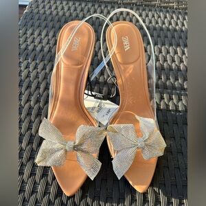 ZARA Bow Trim Heeled Vinyl Sandals | Sz. 8 (39) | NWT